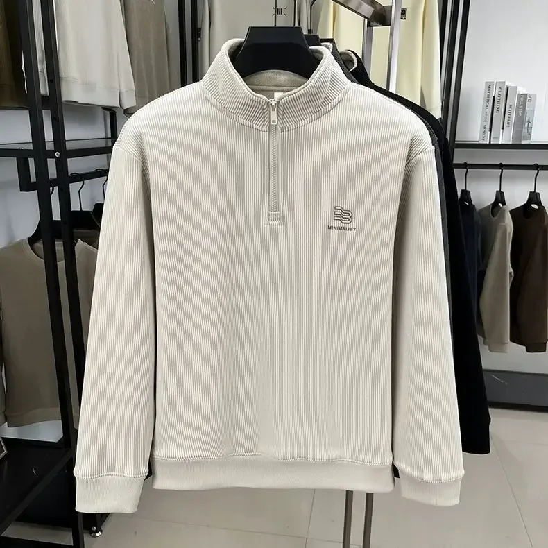 Autumn Men's Sweatwear Warm Pullover Solid Half Zipper Casual Long Sleeve Hoodie Thicken Half Turtleneck Sweatshirts Winter Tops — image 8