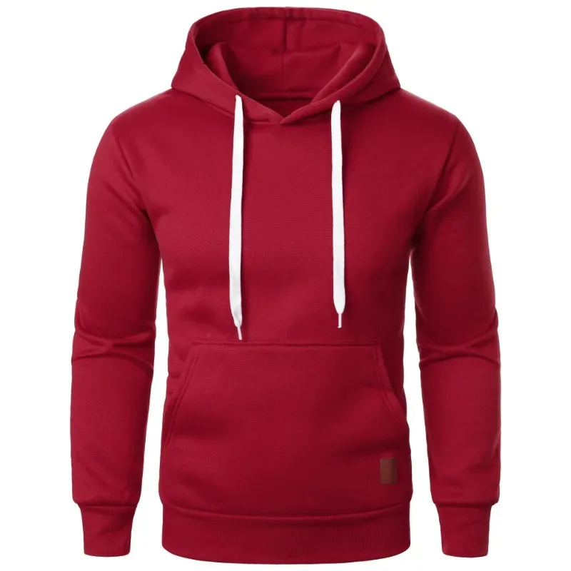 Lelaki Kasual Hooded Collar Drawstring Hoodies Baju Kemeja Lengan Panjang Luaran Streetwear Warna Pejal Pullover Ringan
