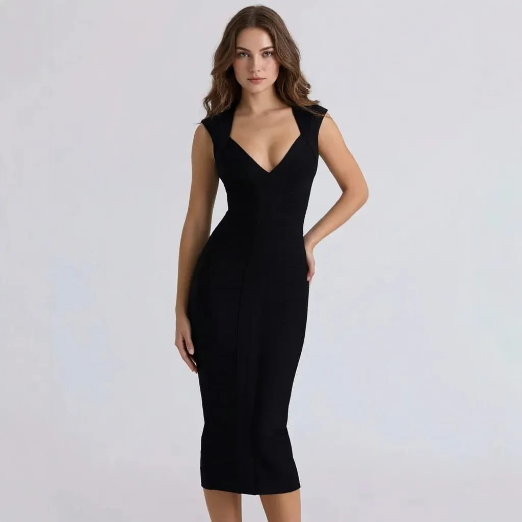 Luxury Sexy Plunge V Bandage Long Dress Women Striped Bodyocn Party Celebrity Evening Dress Elastic Knitted Vestidos — image 2
