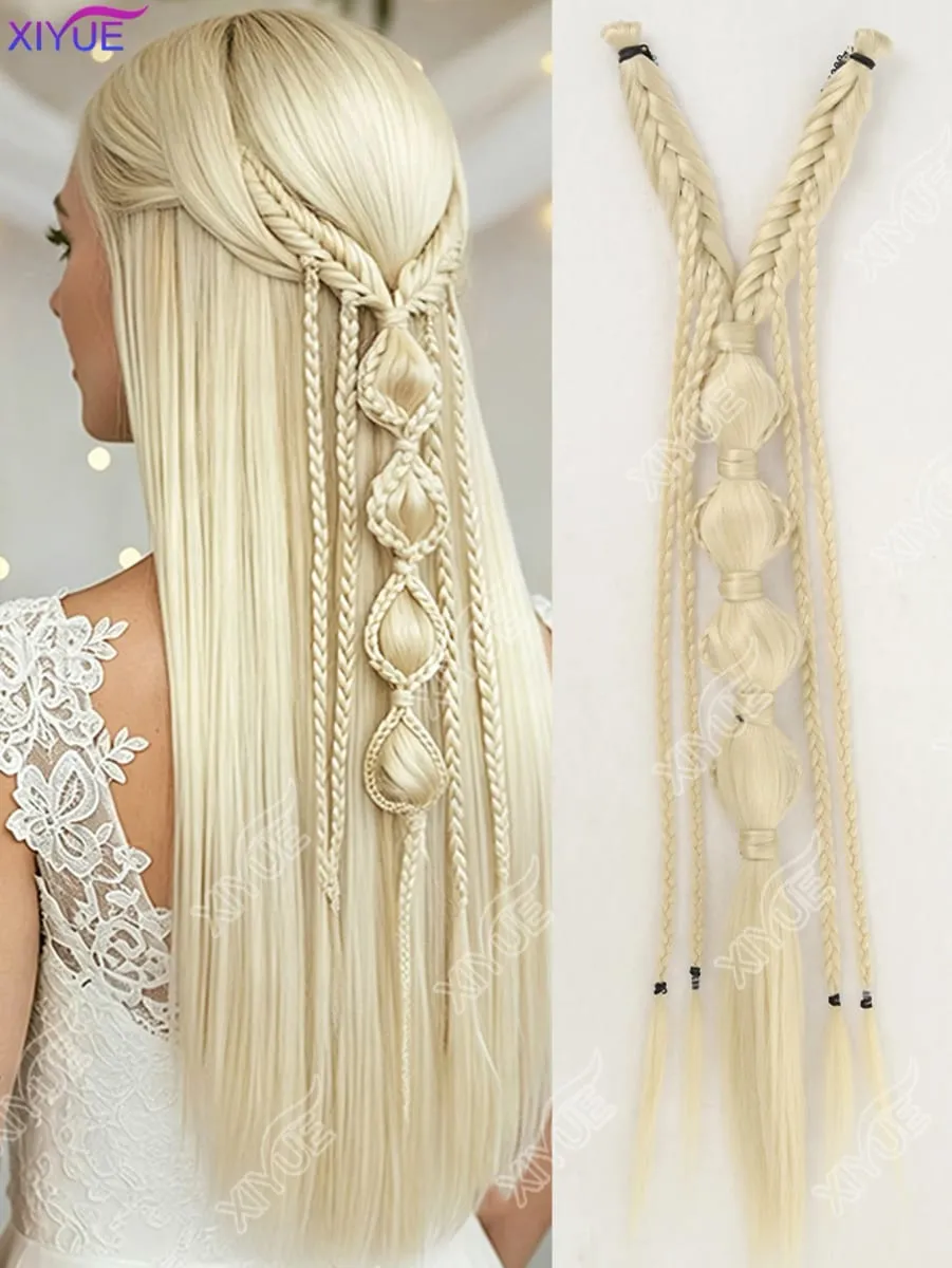 X Bohemia Clip in Hair Extensions 24 Inches Fairy Hair Wig Hairpieces Synthetic Handmade Synthetic Weaving Hair Extensions Girls — image 11