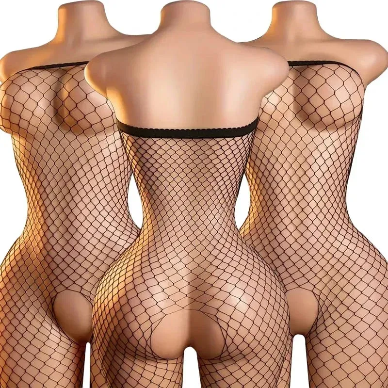 Black Fishnet Off-Shoulder Open-Crotch Bodystocking Lingerie Set Sexy Crotchless Teddy Bra Women's Erotic Underwear 2026 — image 2