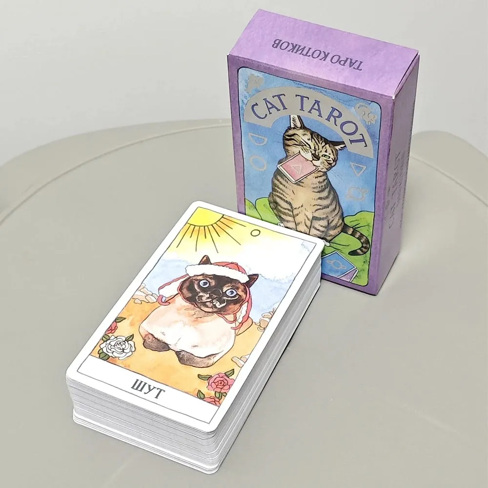 Cat Tarot Russian Language 10.3*6cm Combine Authenticity with A Feline Sense of Humor 78 Pcs Cat-themed Tarot Cards — image 3