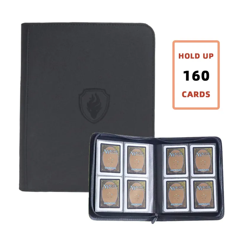 Holds 160 Cards|Trading Card Binder for 3”×4”Cards | 4-Pocket Double-sided Album |PU Leather Zipper Folder for TCG/Sports Cards — image 10