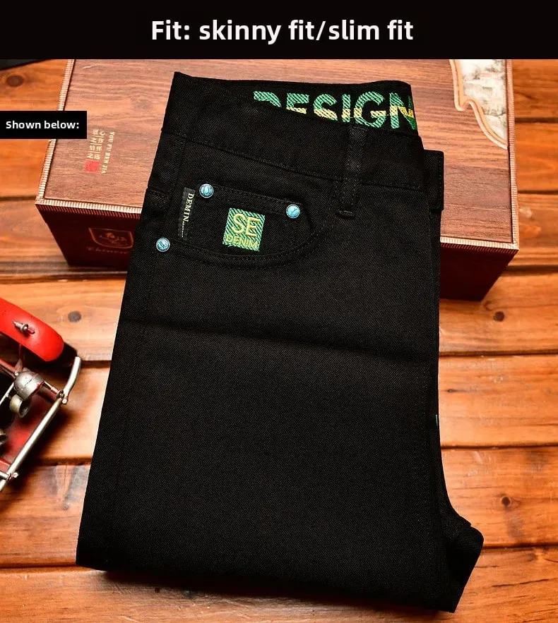 2025Autumn Fashion Simple Black Jeans for Men Trendy Embroidery Print Design Korean Style Stretch Slim Fit Skinny Pants — image 9