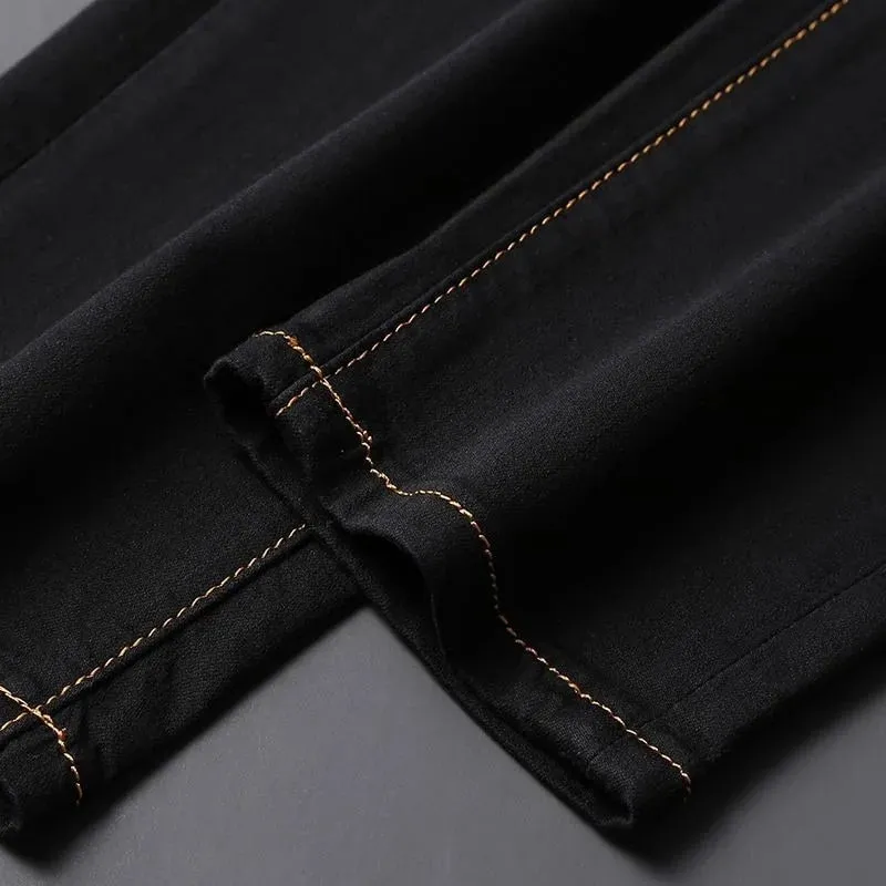2026 Men's Black Jeans Autumn New Arrival Exquisite Embroidery Stretch Slim Fit Mid-Waist Versatile Casual Long Pants — image 5