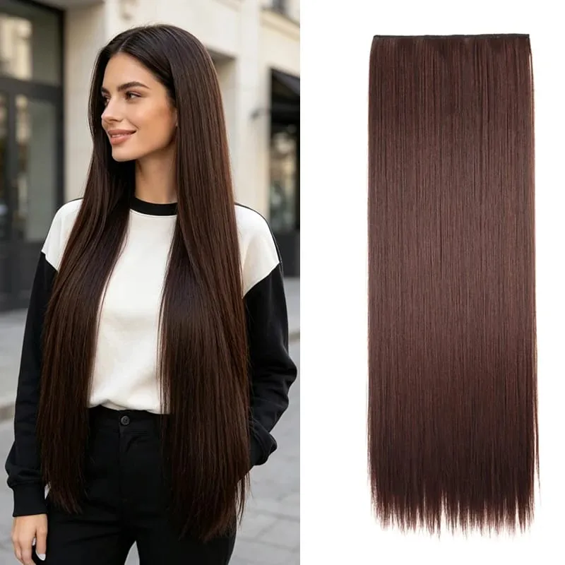 Synthetic 32Inch/40Inch Super Long Straight Clip In Hair Extensions Heat Resistant Hairpiece for Women Daily Party Use — image 8
