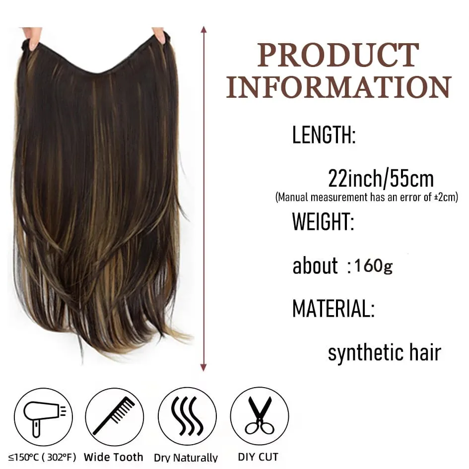Synthetic 55CM V-shaped Hair Extension Piece Wig Long Straight Hair Female Natural Connection Seamless Clip Hair Wig Piece — image 3
