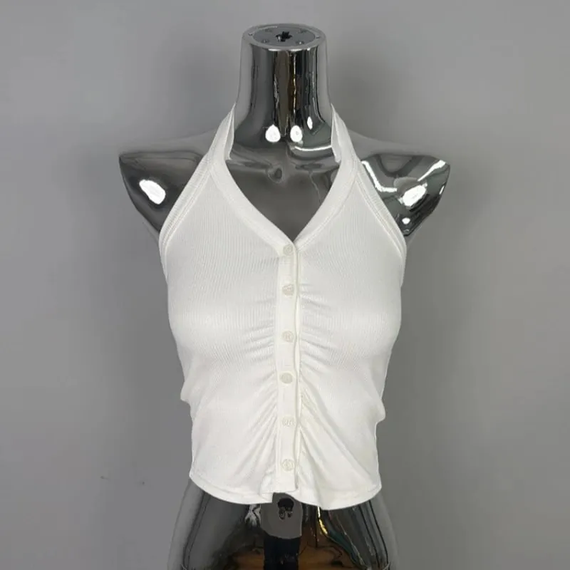 Korean Dongdaemun Pure Desire Spicy Girl Camisole Sexy Slim Women's Crop Tops Feminine Neck Hanging Halter Tank Top Y2K Clothes — image 6