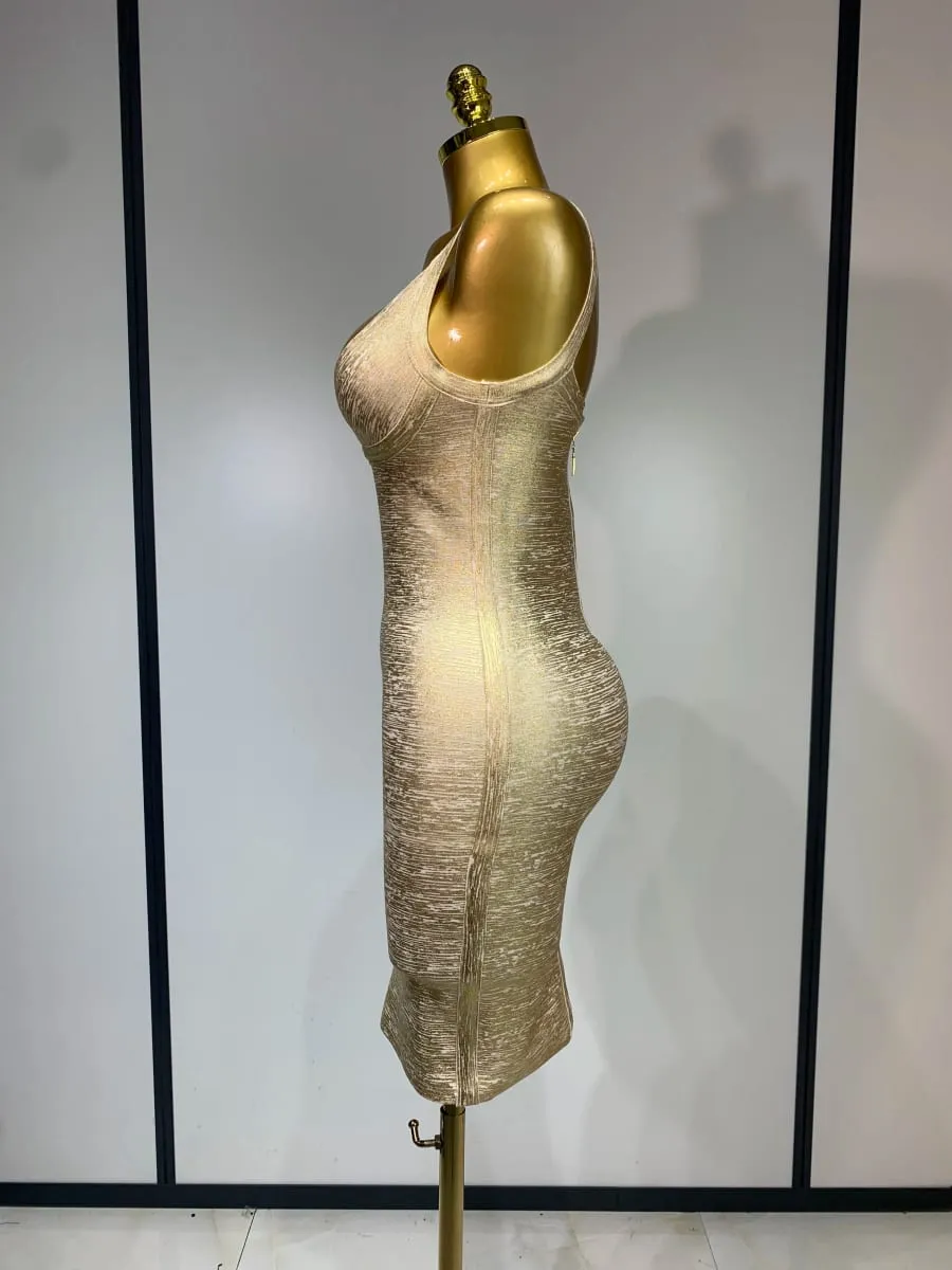 Hohe Qualität Promi Elegante Gold Bodycon Verband Kleid Frauen Sexy Nachtclub Abend Party Luxus Geburtstag Kleid Vestidos