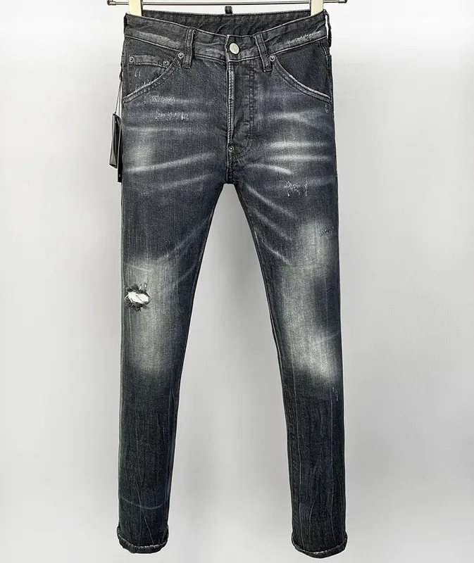 Jeans Pria Gaya Desain Eropa Baru Celana Panjang Keren Kancing Ramping Lubang Saku Lurus Celana Jeans D2 Kualitas Terbaik Hitam 981 — image 3