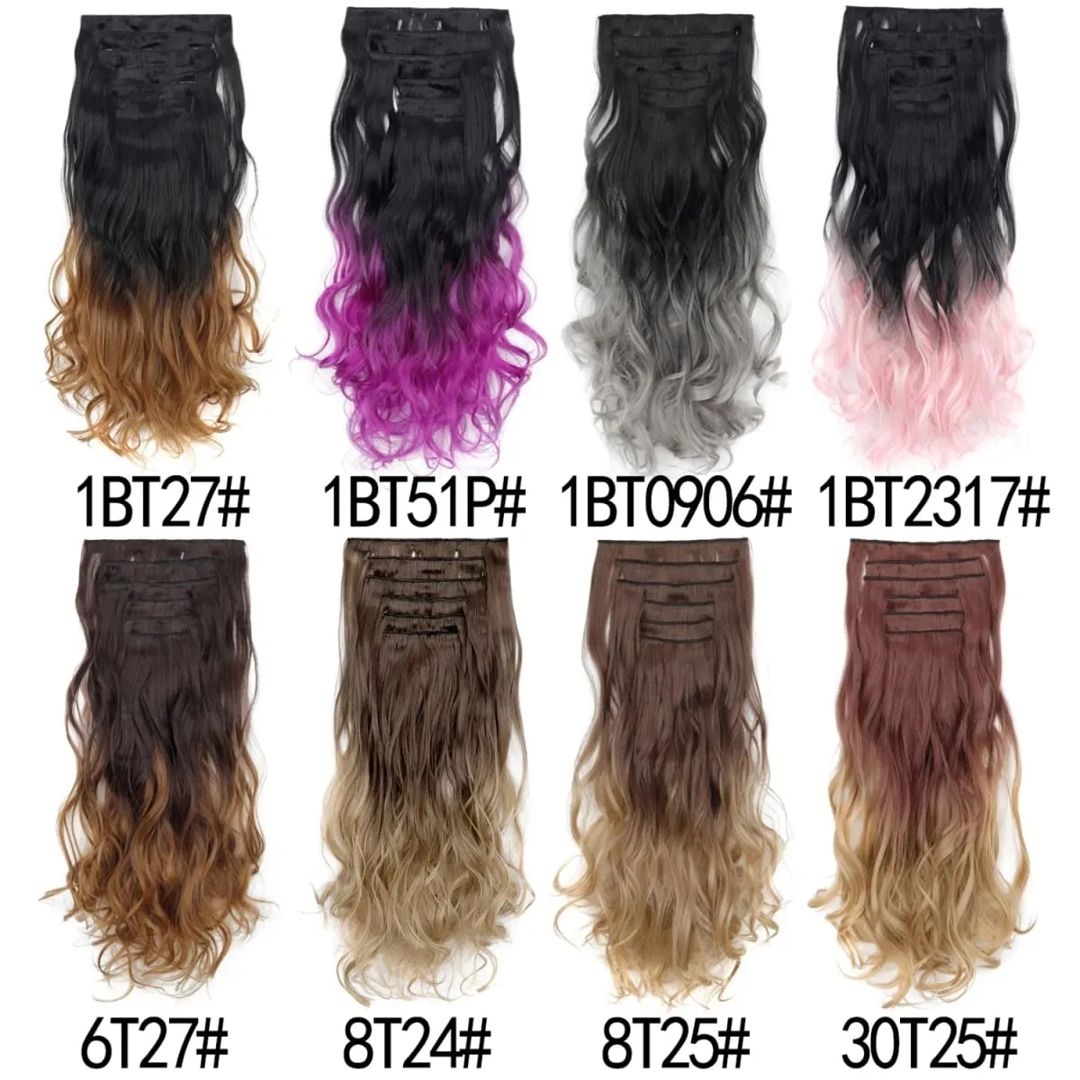 Clip in Hair Extensions 6PCS Hairpiece 20Inch Long Wavy Synthetic Thick Double Weft Hair for Women Gradient Color Daily Use
