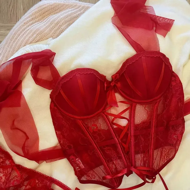 Lace Thin X Sexy Fishbone Bra Set with Small Chest Gathered and Anti Sagging Support Comfortable Soft Steel Ring Bra Set — image 10