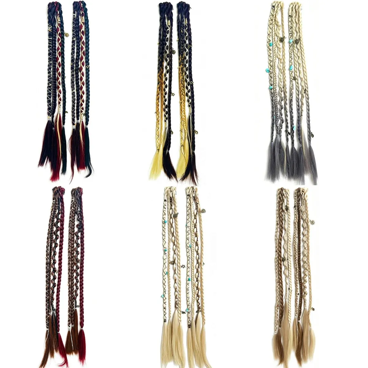 Box Braids Hair Extensions Pre-Braided Synthetic Colored Twist Braids with Hair Accessories for Women Hip Hop Punk Festival