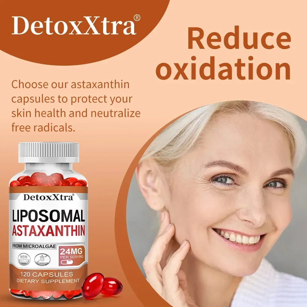 Liposomal Astaxanthin Supplement 24 MG Antioxidant Stronger Than VIT C Support for Cardiovascular Gut Skin + Eye Health — image 3