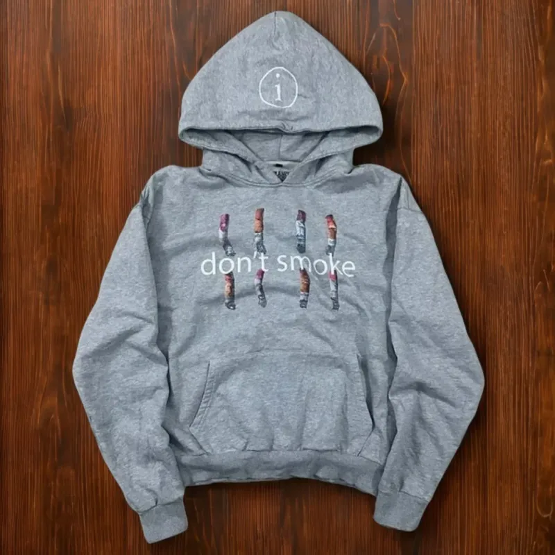 Y2K Gray Sports Hoodie Dont Smoke Print Sweatshirt Men Women Vintage Classic Hip Hop Streetwear Tracksuit Men Clothing Loose Top — image 5