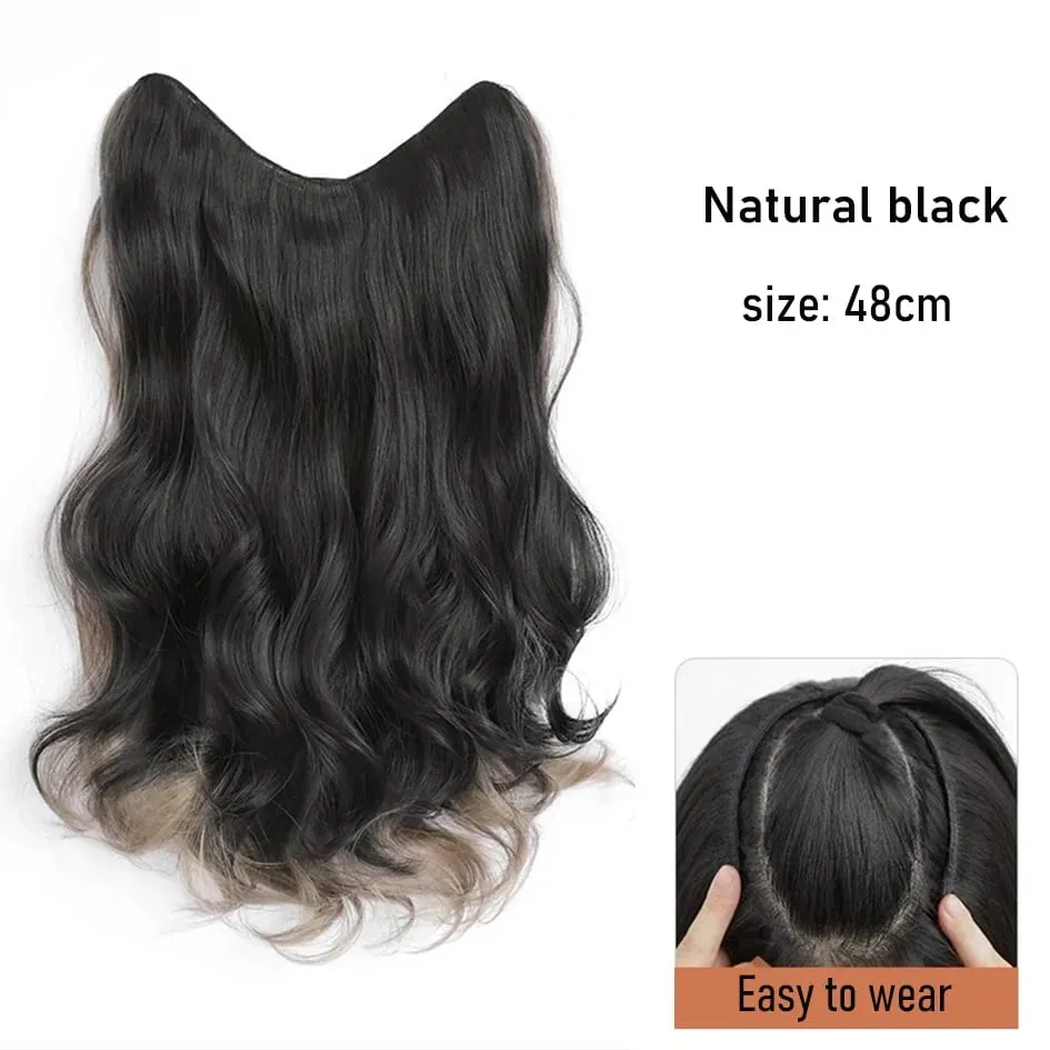 Synthetische 5 Clip 50 cm farbige Haarverlängerungen, Wasserwellen-Perücke, rosa Perücke, graue Perücke, Clip-on-Haarverlängerungen, Weihnachten