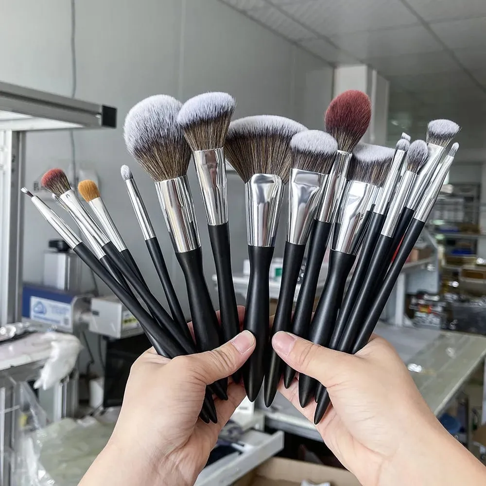 Black Makeup Brushes Private Label Powder Foundation Blush Eyeshadow Make Up Brush Set Natural Hair Brochas Wholesale 5Sets