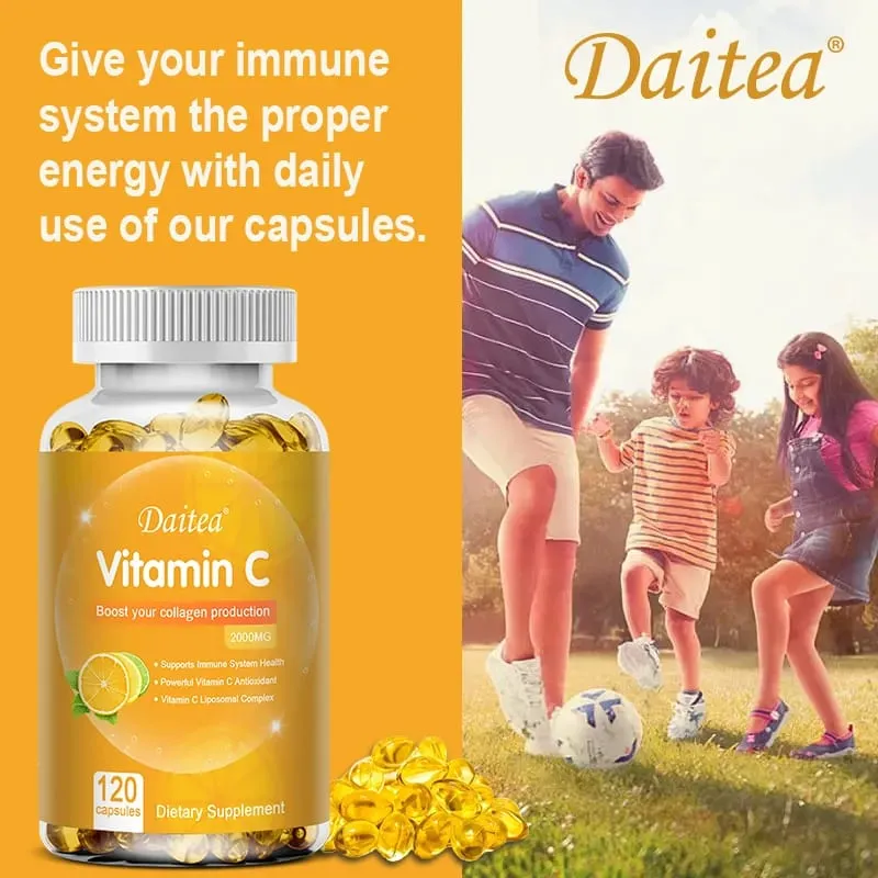 Vitamin C Capsules - 2000mg Promote Collagen Production Support Skin and Immune Health Powerful Antioxidant 120 Capsules