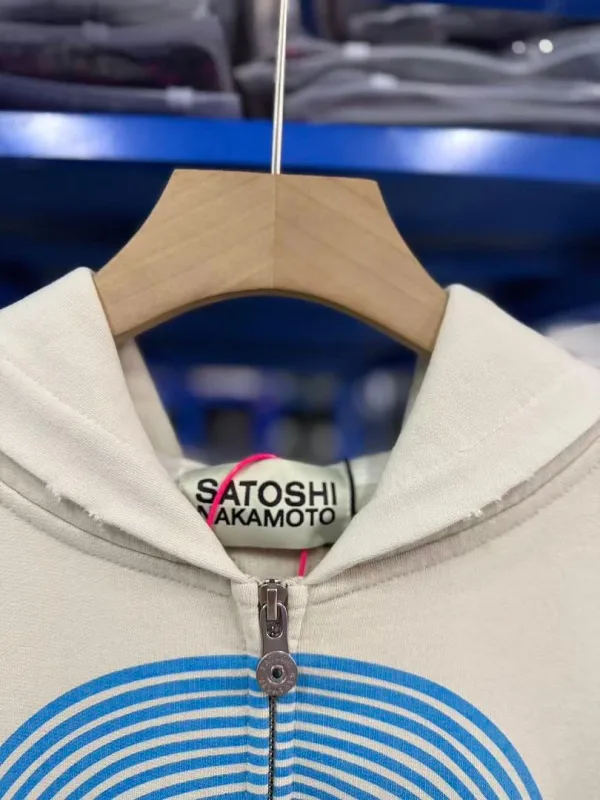 New Arrival Satoshi Zip Hoodie Destroyed Hole Design Loose Cotton Casual Outdoor Jacket Tops