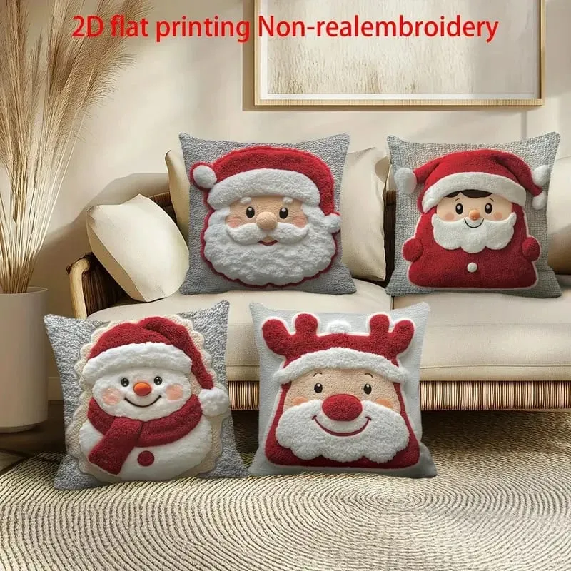 Christmas Character Cushion Cover Snowman Reindeer Digital Print on Stretch Fabric for Festive Home Decor — image 4