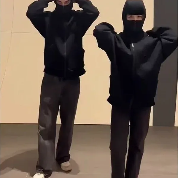 Men and Women Balaclava Y2K Gothic Harajuku Winter New Item Double Hooded Sweatshirt Men's Hooded Mask Zipper Sportswear — image 3