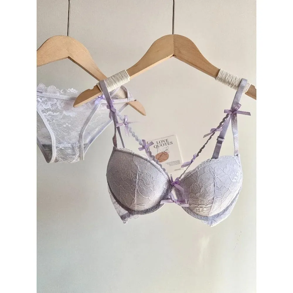 セクシーなWedding Bridal Red Lace Underwear Set Bowknot Push Up Bra For Small Bust Women Party Pure Look Intimate Lingerie — image 2