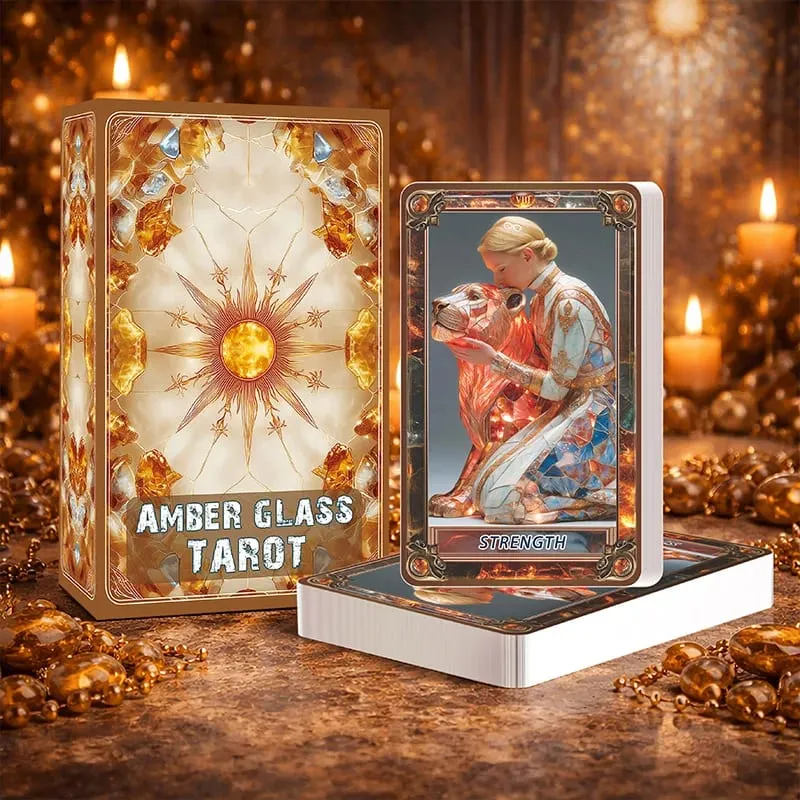 Amber Glass Tarot Cards Deck 78-Card Unique Tarot Deck with Guidebook for Beginners and Experienced Readers Daily Insight Divi