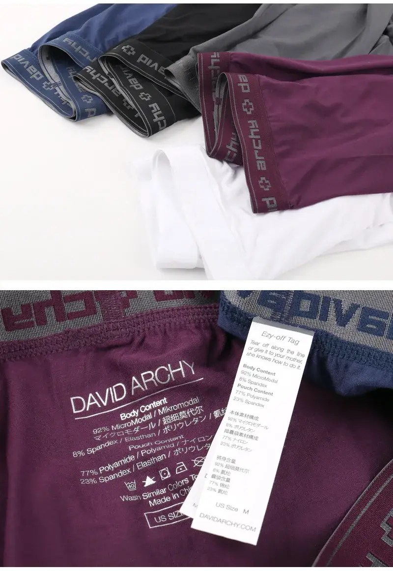 David Archy 3-pack Herrunderkläder Boxershorts Basic MicroModal Soft Andas Herr Dual Pouch Boxers Snabbtorka Sport Fitness