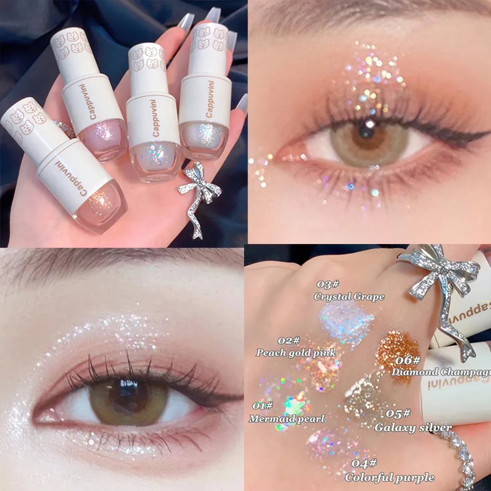 Cappuvini Liquid Eyeshadow High-Gloss Shiny Mermaid Pearl Tears Brightening Glitter Highlighter Quick Drying Eyeliner