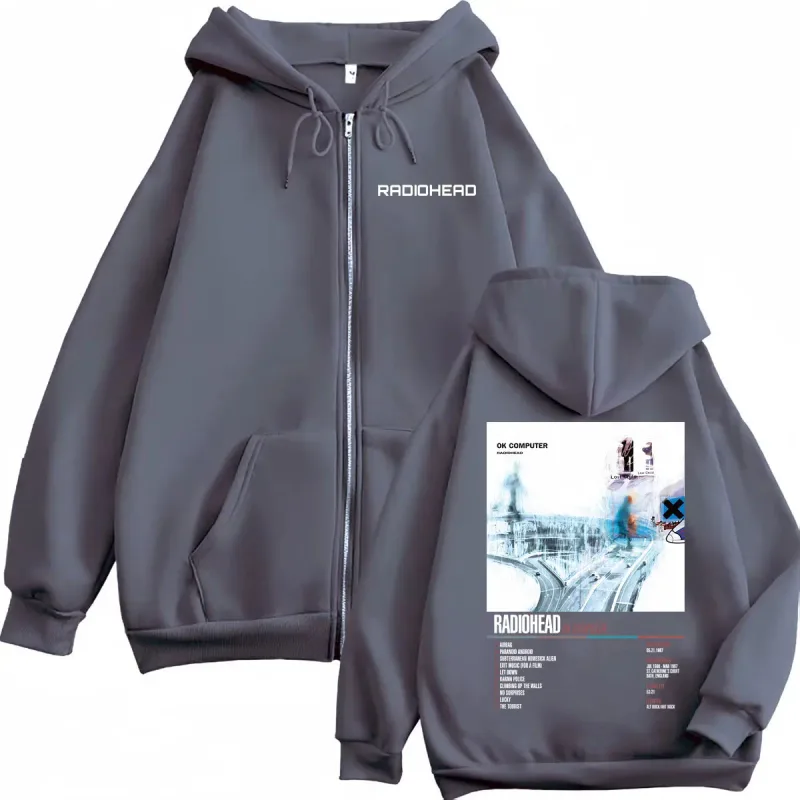 Radiohead Music Album Poster Graphic Zipper Hoodie Men's Women's Fashion Rock Zip Up Pullovers High Quality Fleece Sweatshirts — image 4