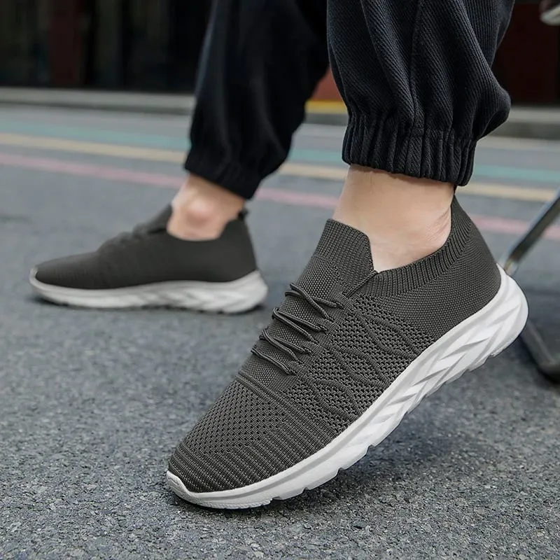 Men's Mesh Knit Walking Shoes No-Tie Elastic Slip-On Sneakers Breathable Lightweight Casual Athletic Shoes — image 3