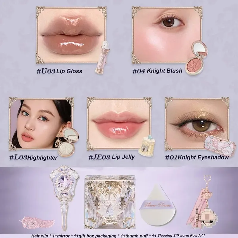 Flowerknows cavaleiro unicórnio coelho jardim conjunto de presente blush pequeno anjo iluminador paleta de sombra tudo-em-um kit de maquiagem facial caixa — image 6