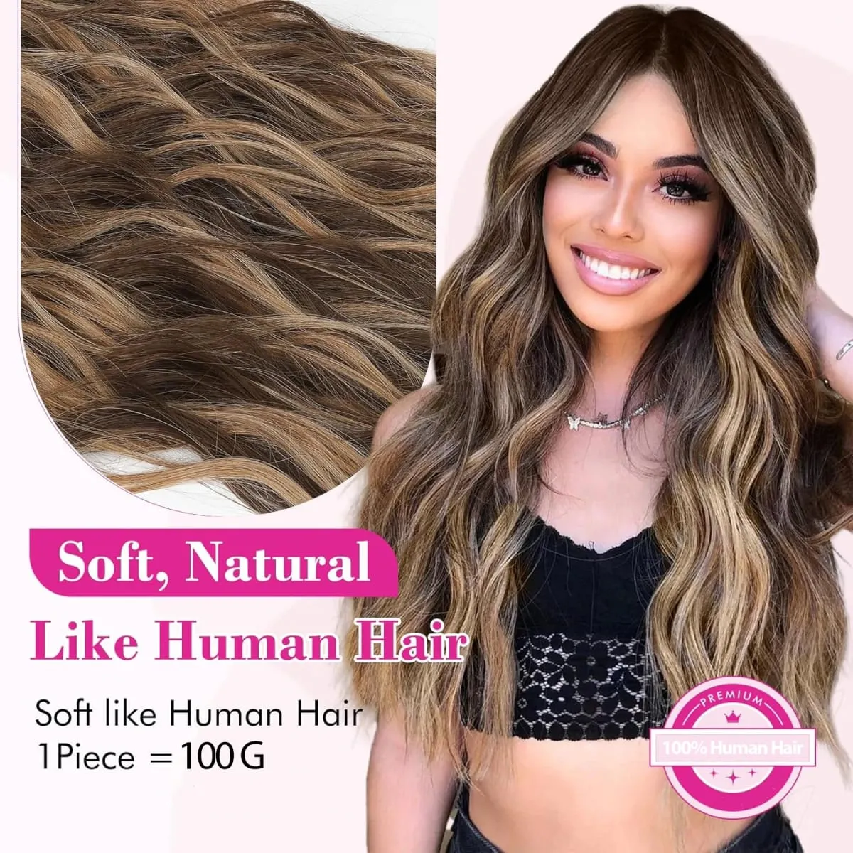 Highlight #4/27 Body Wave One Piece Clip In Hair Extensions Brazilian Hair Ombre 3/4 Full Head 5 Clip In Human Hair Extensions — image 5