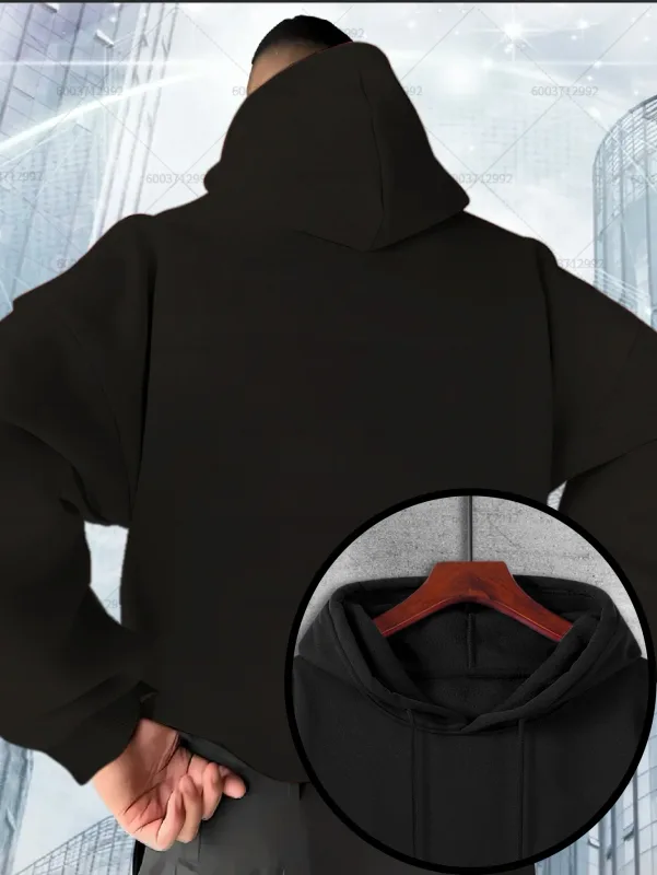 Fashion Men's Heavy-duty Cotton Hoodies Women Fleece Sweatshirt Pullover Casual Unisex Autumn Winter Long Short Sleeve Oversize