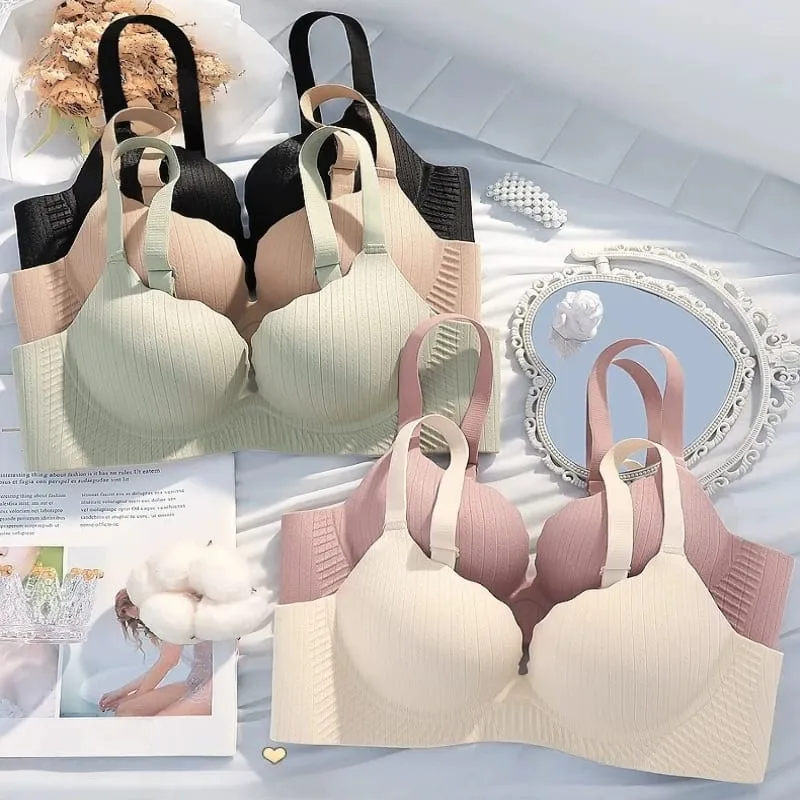 High Quality Thick Padded Wirefree Bra Set Women Seamless Solid Gathering Lingerie Comfort Push Up Effect Perfect for Smaller — image 6
