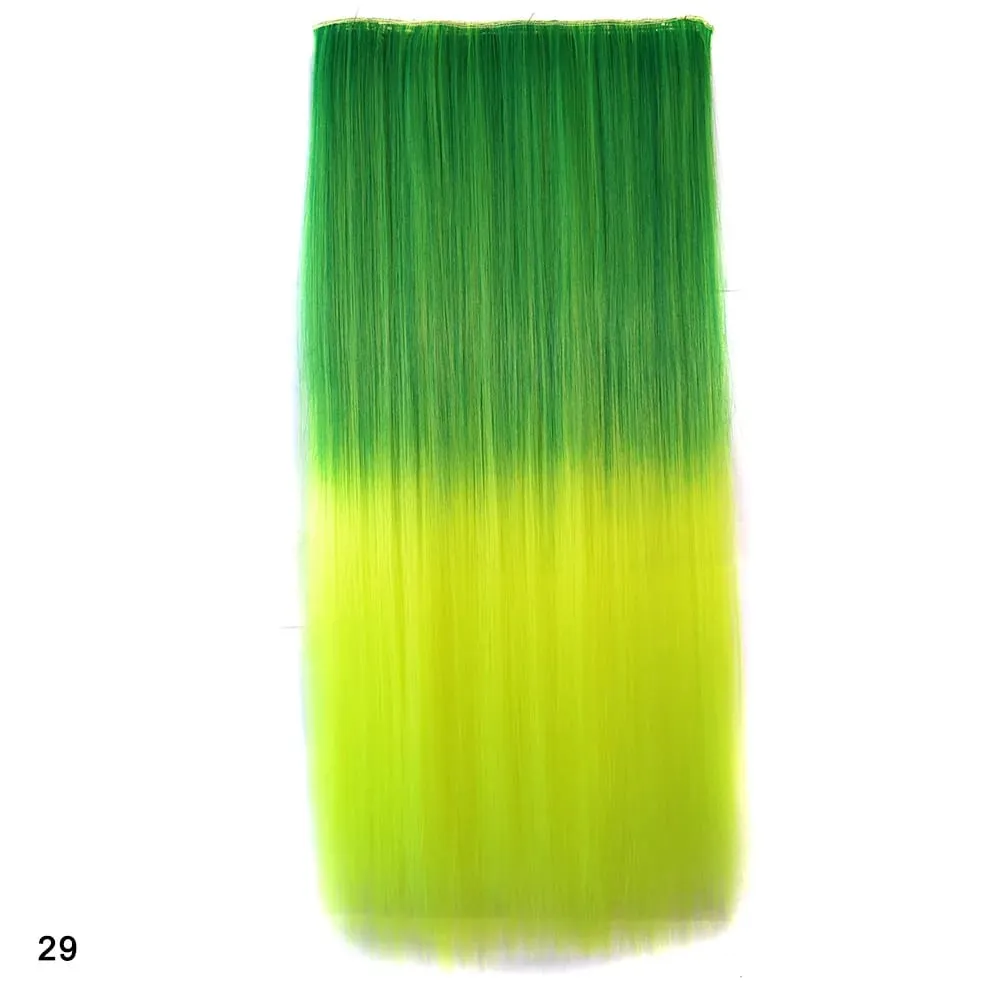 Zolin Straight Hair Clip In Hair Extension Rainbow Colorful Ombre Color One Piece With 5Clips Synthetic Cosplay Hairpieces — image 22
