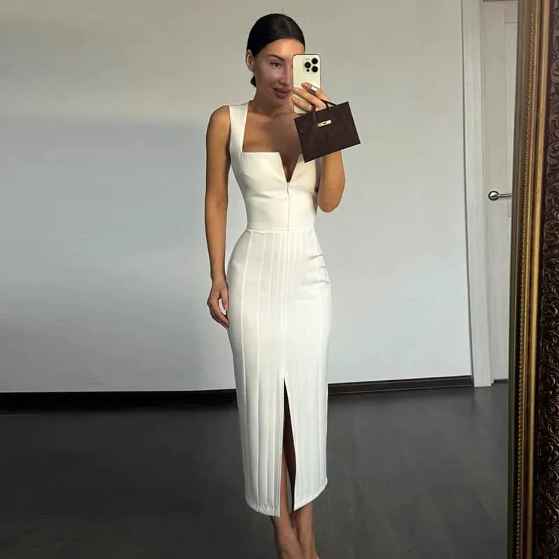 Sexy Party Women's Solid Dress Fashion Zippers Sleeveless Split Empire Female Dresses 2026 Summer New Hip Package Lady Robe — image 8