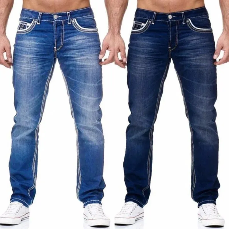 Straight Jeans Men Washed no hole Jean Spring Summer Boyfriend Jeans Streetwear Loose Cacual Designer Long Denim Pants Trousers — image 7
