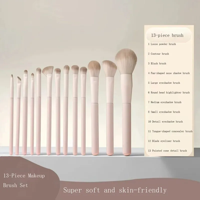 13PC Korean Makeup Brush Set Eye Shadow Blush Contour Nose Shadow Concealer Complete Set of Novice Makeup Brushes for Beginners
