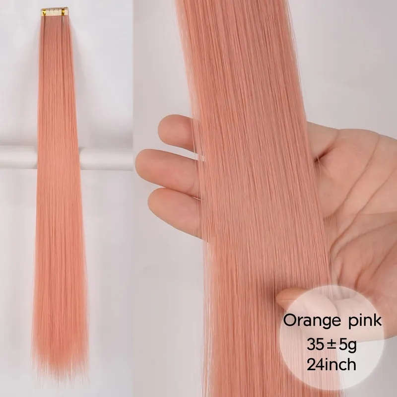 Fita em extensões de cabelo sintético reto invisível mão amarrada fita no cabelo natural trama da pele sem emenda dupla face adesivo — image 18