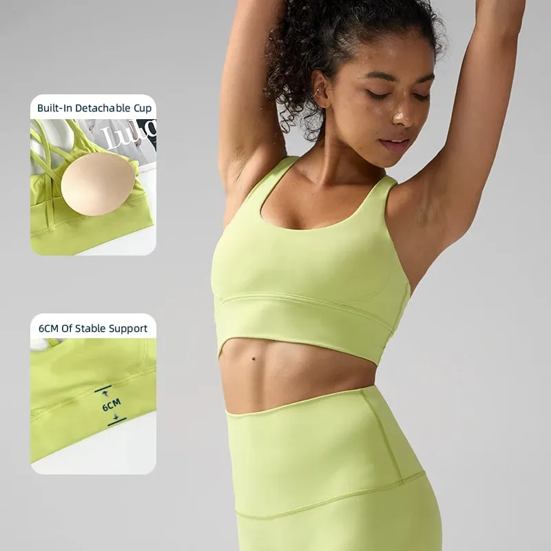 Solid Color Women Women Fitness Yoga Bras Race Back Sports Bras Nylon Top Women Bra Sexy Breathable Underwear For Women Gym — image 2