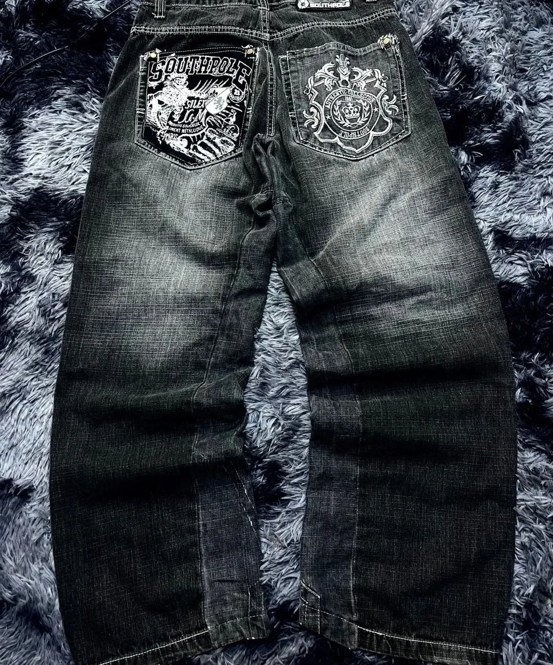 American Hip-hop Oversized Jeans Mens Retro Skateboard Boy Wide-leg Pants Gothic Graffiti Couple Wide Y2k Southpole Pants