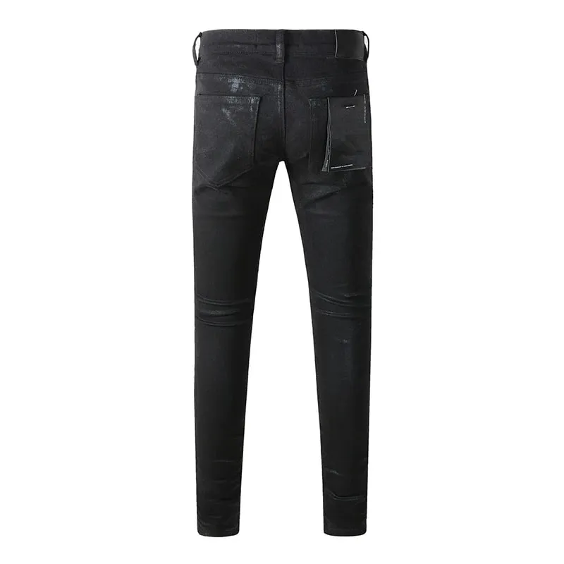 Men's American High Street Distressed Solid Black Coated High Stretch Skinny & Slim Fit Jeans Pant — image 2
