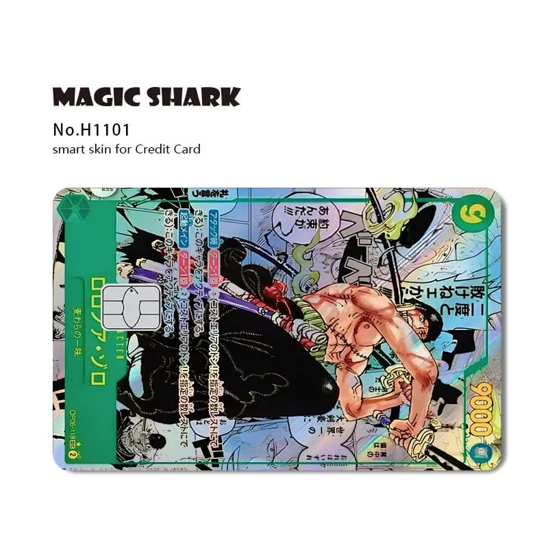 Magic Shark Luffy Nami Ace Zorro OP TCG Card Style Lazer Holographic Thin Sticker Film Skin for Debit Credit Card