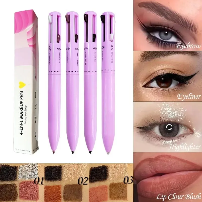 4 In 1 Makeup Pen Eyebrow Pencil Long Lasting Easy Color Lip Liner Highlight Lying Silkworm Eyeliner Pen Waterproof Makeup Tool
