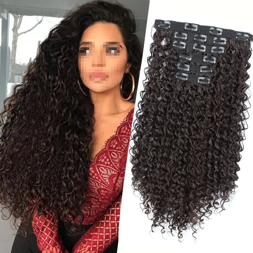 Synthetic 16 Clip In Hair Extensions Kinky Curly Fluffy Black Blonde Full Head Fake Pieces Hair Extensions For Black Women — image 9