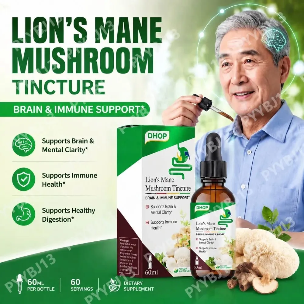 Lion's Mane Mushroom Extract Drops 60ml Hericium Erinaceus Supports Brain Immune Health Vegan Liquid Supplement for Adults — image 1