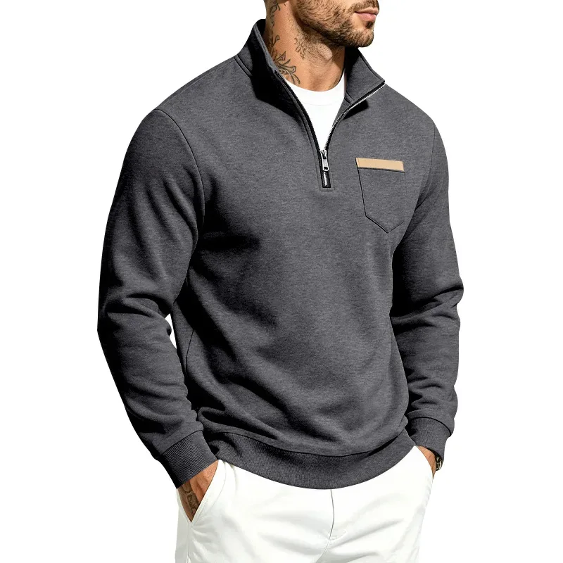 Men 2026 Autumn Winter Hot Item Fleece Lined Stand Collar Loose Vintage Sweatshirt Casual Commuter Fashion Male Daily Outerwear