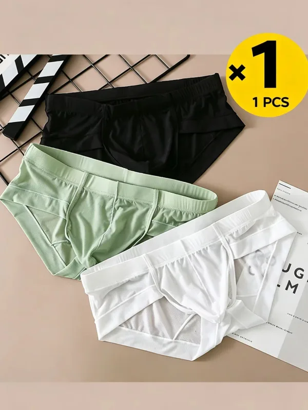 1 Pcs Randomly Men Briefs Ice Silk Underwear Low Waist U Convex Pouch, Soft Ribbed Breathable Elastic Waistband Quick Dry Male — image 2