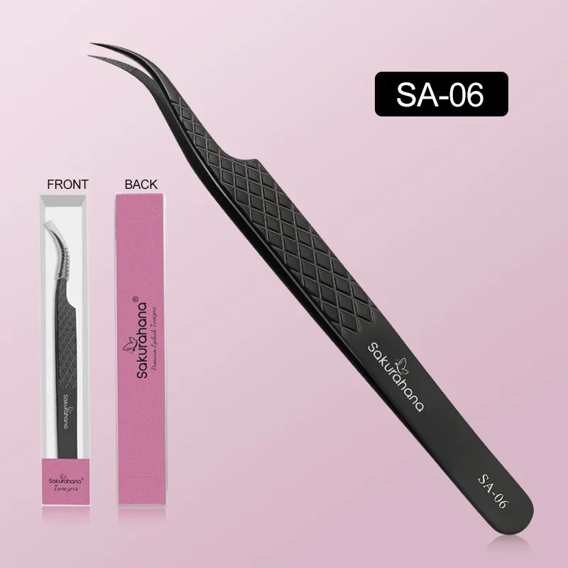 High-end Eyelash Tweezers Black Fiber Tip For Lash Extensions Mega Volume Mink Lashes Tool Straight Head Curved Tip